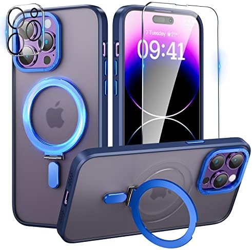 Niufoey לאייפון 12 פרו מקס מארז עם מעמד בלתי נראה מגנטי [תואם למגספה] מקרים מטסים דקים זעזועים לאייפון 12 Pro Max 6.7 אינץ ', כחול